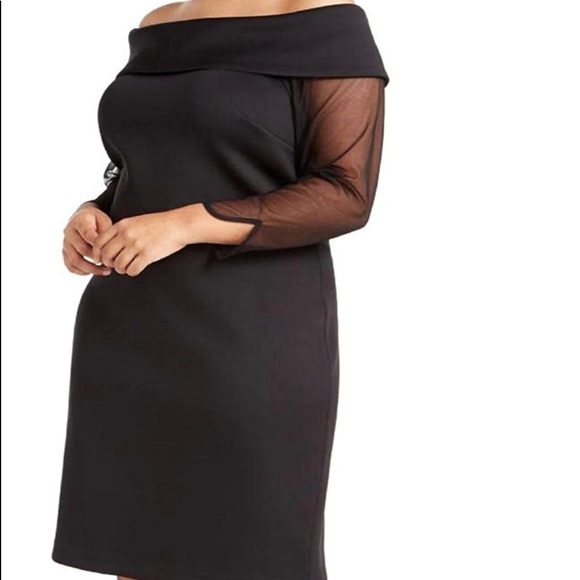 Calvin Klein Dresses & Skirts - Calvin Klein black off shoulder fold over sheer sleeve sheath  dress